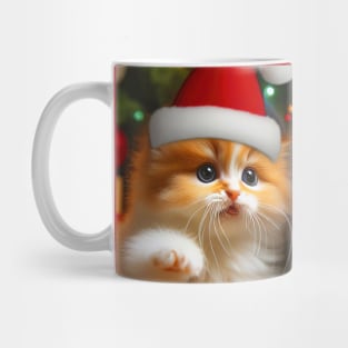 Cute kittens with Santa Claus and reindeer hats and Christmas tree Mug